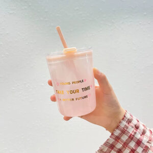 Gobelet tendance avec paille intégrée et couvercle amovible - Rose