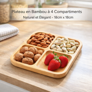 plateau en bambou à 4 compartiments – naturel et Élégant 18cm x 18cm