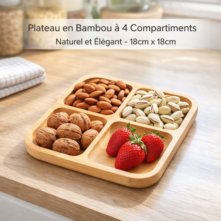 plateau en bambou à 4 compartiments – naturel et Élégant 18cm x 18cm