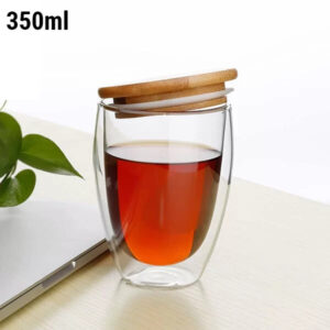 Tasse Double Paroi en Verre avec couvercle en Bambou – 350 ml