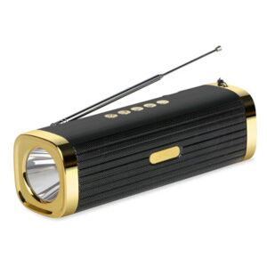 Lampe Torche Multifonction 3-en-1 – Enceinte Bluetooth, Radio et Éclairage - Doré