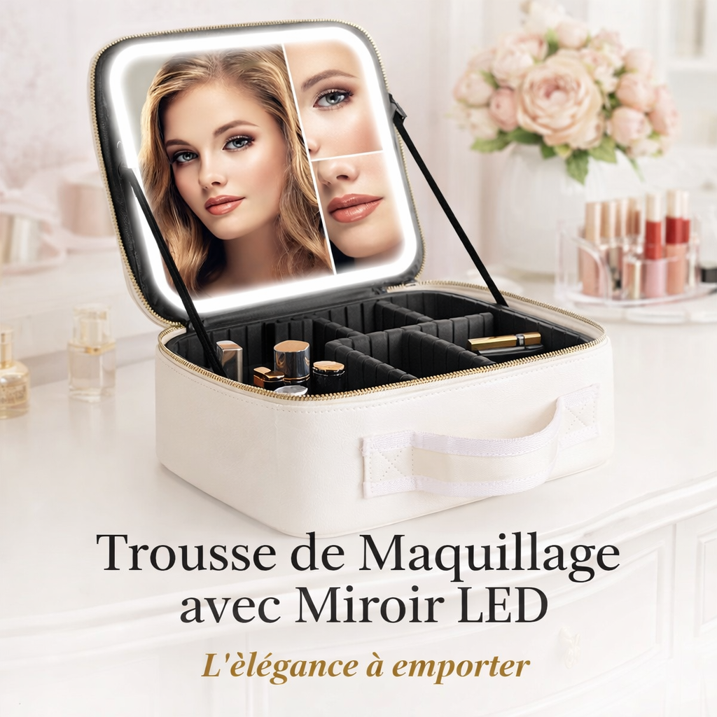 trousse de maquillage avec miroir led blanc