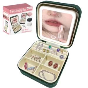 Boîte à Bijoux de Voyage – Miroir LED, Compartiments Modulables - 10x10x5 cm