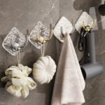 Pack de 2 Crochets Muraux Adhésifs – Design Diamant Texturé & Double Accroche Métallique