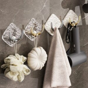 Pack de 2 Crochets Muraux Adhésifs – Design Diamant Texturé & Double Accroche Métallique