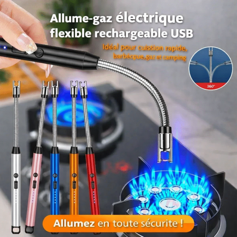 briquet allume gaz électrique flexible rechargeable usb pour cuisson rapide, barbecue, gaz et camping
