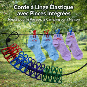 corde à linge Élastique avec pinces intégrées – idéale pour le voyage, le camping ou la maison