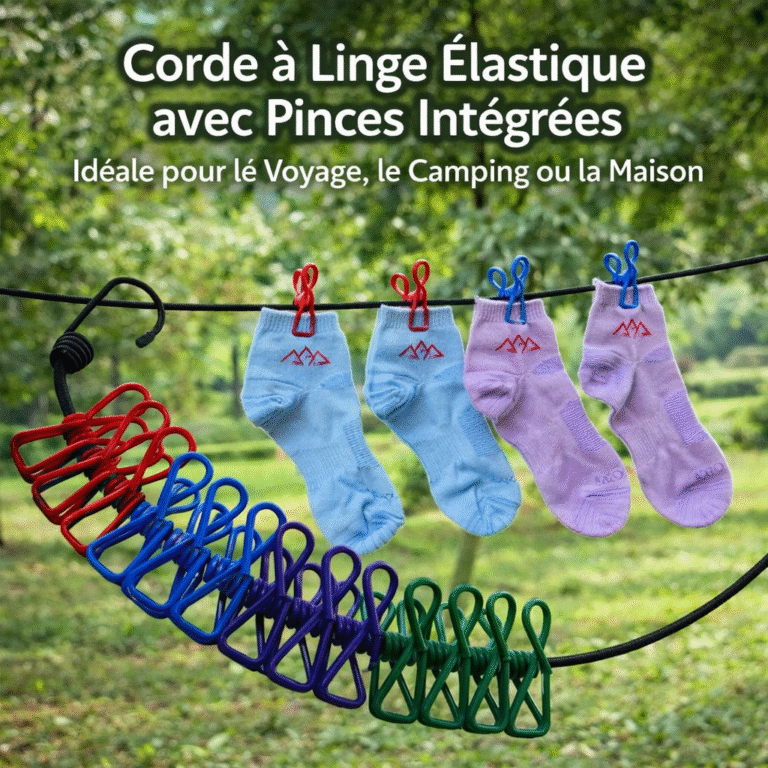 corde à linge Élastique avec pinces intégrées – idéale pour le voyage, le camping ou la maison