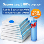 lot de 5 sacs de rangement sous vide + pompe manuelle offerte | multi tailles | jusqu'à 80% de gain de place