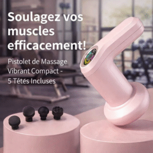 pistolet de massage vibrant compact – 5 têtes incluses – soulagement musculaire ciblé