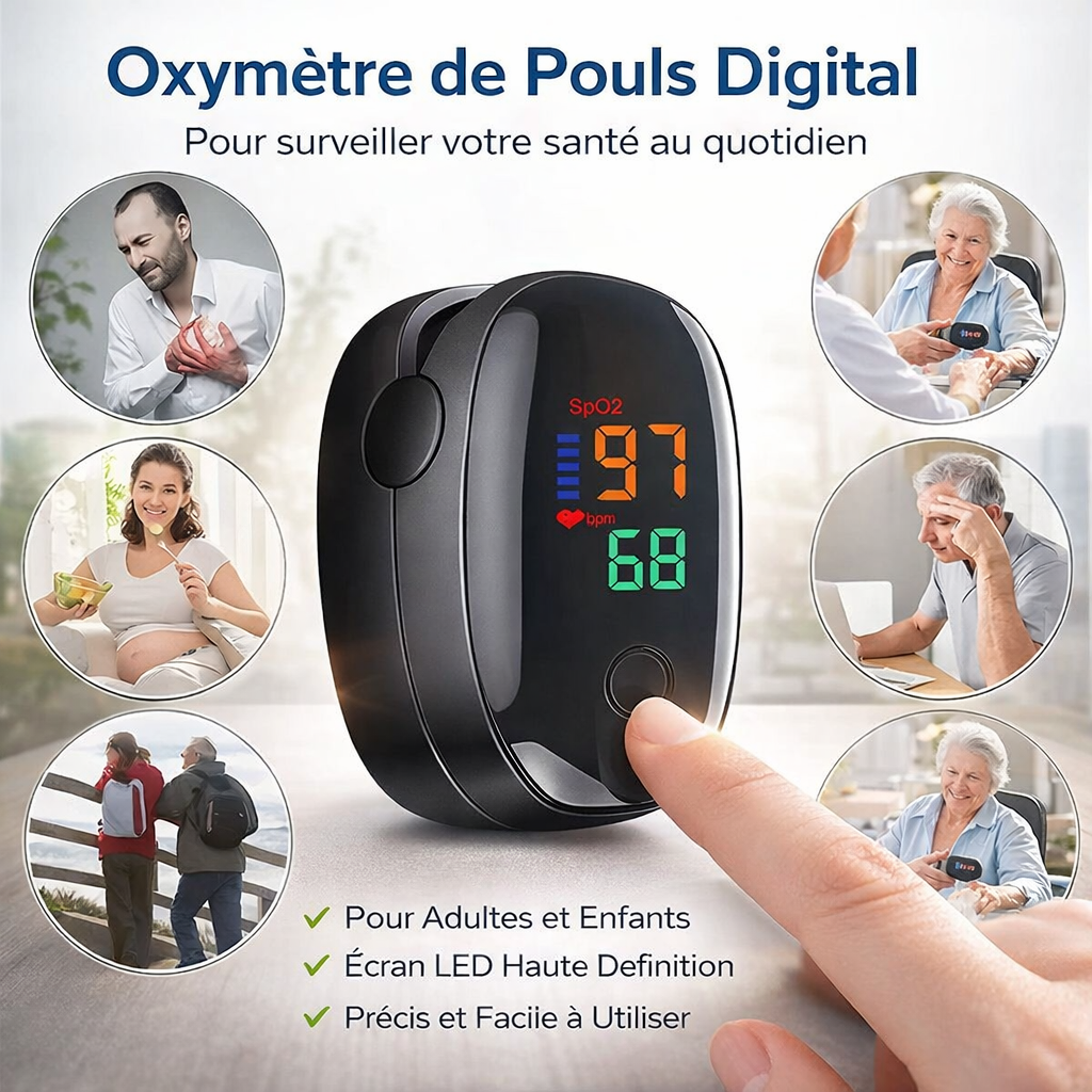 oxymètre de pouls digital à pince – pour adultes et enfants | Écran led haute définition