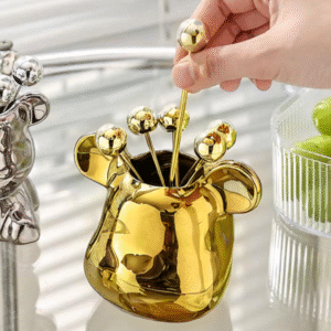 Set Apéritif Doré – Pot Ourson + 6 Piques Boule