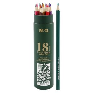 Crayons de couleur M&G – Boîte métal verte (18 couleurs)