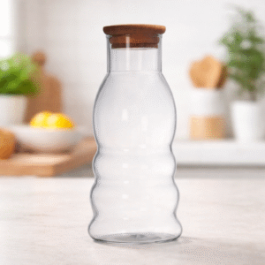 Bouteille en Verre 500 ml avec Bouchon en Bois – Élégante & Naturelle Description