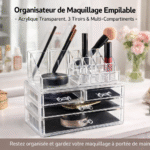 organisateur de maquillage empilable – acrylique transparent, 3 tiroirs & multi compartiments 24x13.3x19.3 cm