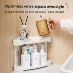 Étagère de salle de bain 2 niveaux – coin murale sans perçage | rangement shampooing & accessoires (blanc)