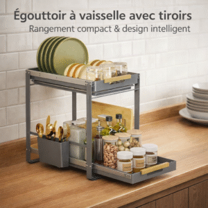 Égouttoir à vaisselle avec tiroirs – rangement compact & design intelligent
