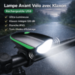 lampe avant vélo avec klaxon intégré – rechargeable usb | rouge, orange, vert, bleu