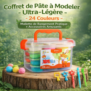 coffret de pâte à modeler ultra légère – 24 couleurs avec accessoires et mallette de rangement