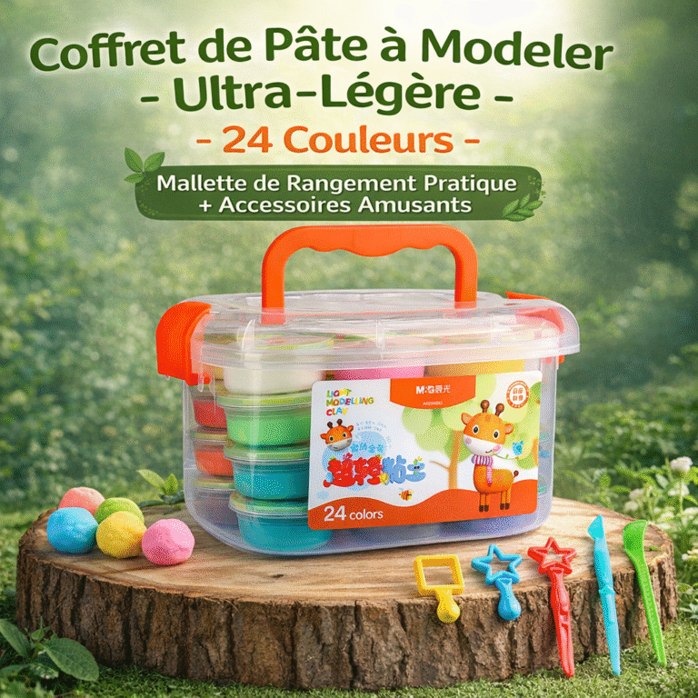 coffret de pâte à modeler ultra légère – 24 couleurs avec accessoires et mallette de rangement