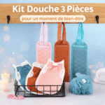 kit douche 3 pièces – gant, frotte dos & fleur de bain