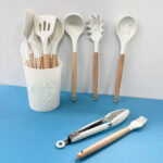 Set d’Ustensiles de Cuisine 12 Pièces en Silicone & Bois – Résistants & Élégants – Image 3