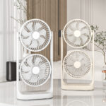 Ventilateur de Bureau Double Tête avec Éclairage LED – USB Rechargeable – Image 4