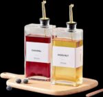 Distributeur Huile et Vinaigre en Verre Carré 500ml - Bec Verseur Doré Anti-Goutte Design Luxe – Image 2