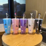 Gobelet Kawaii Double Paroi – 700 ml avec Paille & Décorations 3D – Image 4