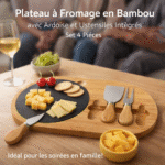 plateau à fromage en bambou avec ardoise et ustensiles intégrés – set 4 pièces