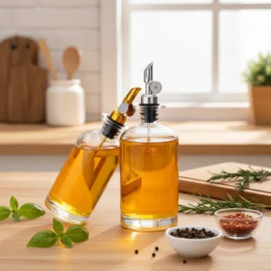 bouteille verseuse en verre 350ml – bec métallique anti goutte – pour huiles, vinaigres et sauces