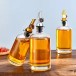 bouteille verseuse en verre 350ml – bec métallique anti goutte – pour huiles, vinaigres et sauces