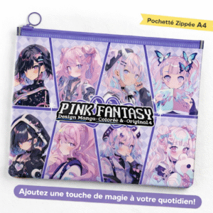 pochette zippée "pink fantasy" – design manga coloré et original (format a4)