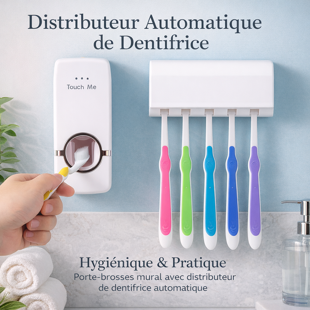 distributeur automatique de dentifrice + porte brosses mural – hygiénique & pratique