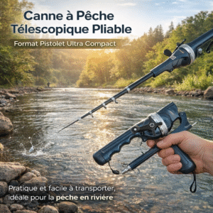 canne à pêche télescopique pliable – format pistolet ultra compact