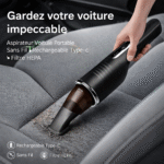 aspirateur voiture portable – rechargeable type c avec filtre hepa noir