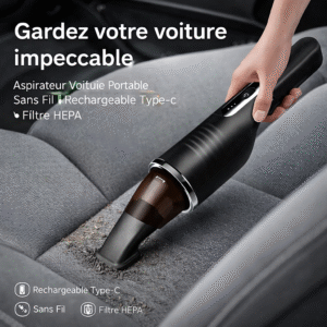 aspirateur voiture portable – rechargeable type c avec filtre hepa noir