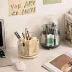 Organiseur Maquillage Rotatif avec Couvercle – Beige , Orange ou Noir – Image 5