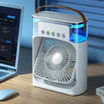 Ventilateur Rafraîchisseur d’Air Portable 600ML – Brumisateur, Humidificateur et Ventilation 3 Vitesses avec Lumières LED