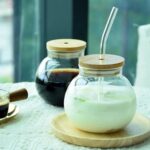 Bocal en Verre avec Couvercle Bambou & Paille – Tasse Ronde Écologique pour Boissons – Image 3