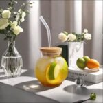 Bocal en Verre avec Couvercle Bambou & Paille – Tasse Ronde Écologique pour Boissons