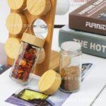 Porte-épices en bois bambou avec 6 pots en verre – Organisateur cuisine élégant et pratique – Image 3