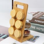 Porte-épices en bois bambou avec 6 pots en verre – Organisateur cuisine élégant et pratique