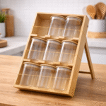 Lot de 9 Bocaux de Rangement en Verre avec Support en Bois – Organisation Cuisine Élégante – Image 2