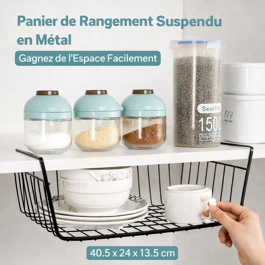 panier de rangement suspendu en métal – gagnez de l’espace facilement 40.5 x 24 x 13.5 cm