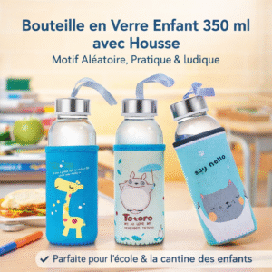 bouteille en verre enfant 350 ml avec housse – motif aléatoire, pratique & ludique