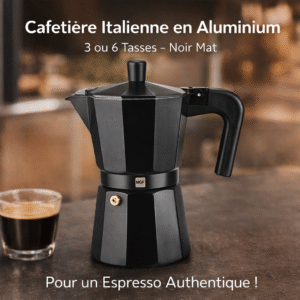 cafetière italienne en aluminium – 3 ou 6 tasses – coloris noir mat