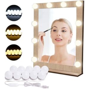 Guirlande de 10 Lampes LED Maquillage avec USB – Éclairage Miroir Hollywood, 3 Modes de Lumière