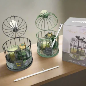 Coffret Parfum d’Ambiance en Forme de Cage – Diffuseur + Bougie | Décoration & Parfum d’Intérieur