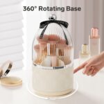 Organiseur Pinceaux Maquillage avec Couvercle Transparent – Base Rotative 360°, 6 Compartiments – Noir & Beige – Image 5